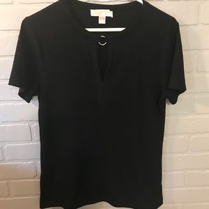 2 Michael Kors Ribbed Keyhole Tops
